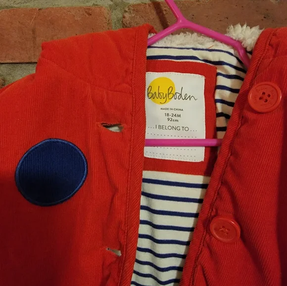 Mini Boden Cord Appliqué Ladybug Spot Coat, Red Size 18-24 months 92 CM